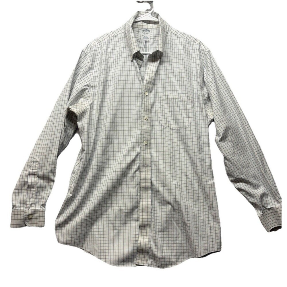 Brooks Brothers Dress Shirt Mens 17 35 Blue Check Regent Fit Non Iron Cotton